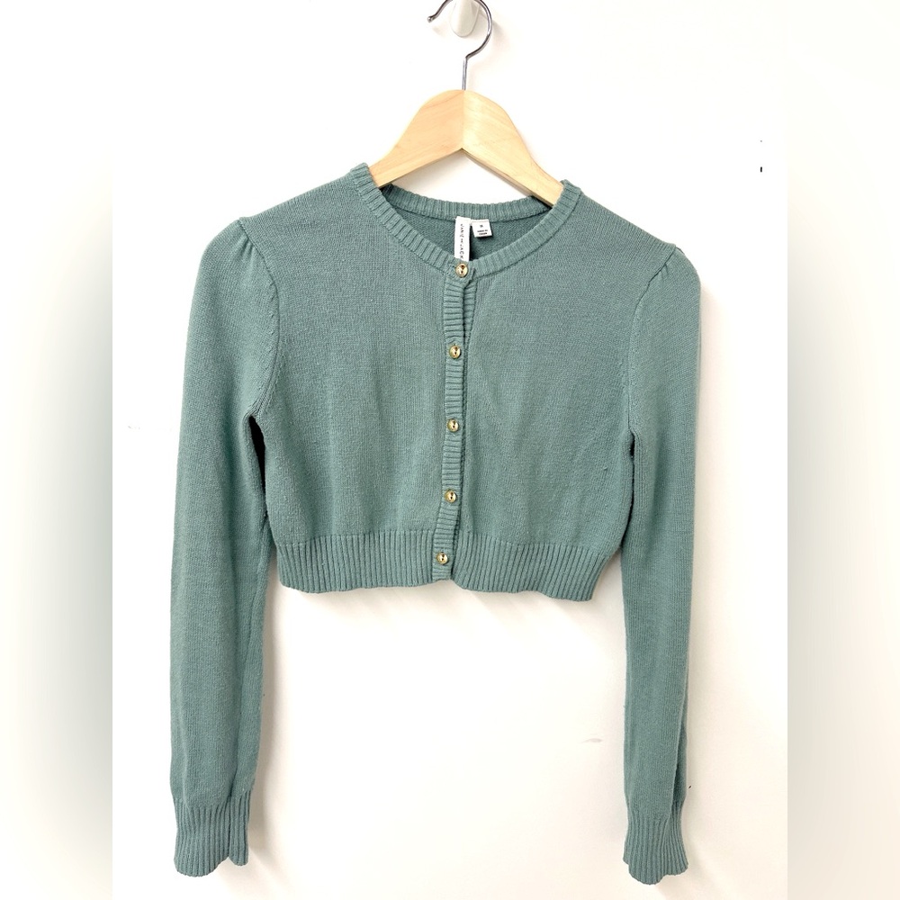 Janie and Jack Cropped Sage Cardigan with Gold Accents
